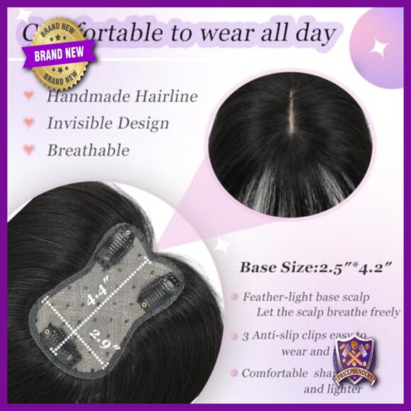 10 Inch Human Hair Topper with Realistic Scalp and Wispy Bangs main image 4